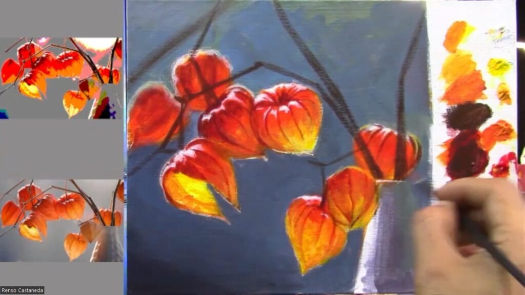 How to Paint Japanese lantern flowers in Acrylics